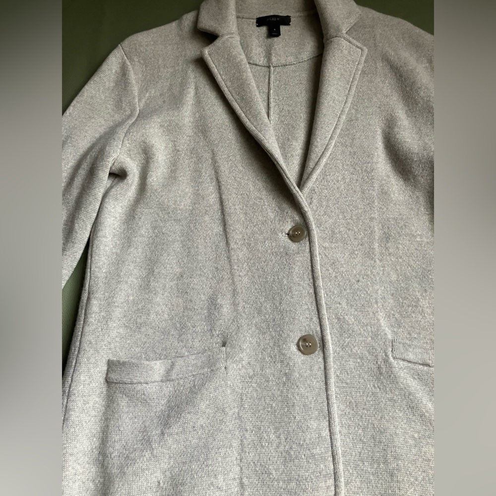 J.Crew 100% Merino Wool Sweater-Blazer Heather Oatmeal Grey Size Small - Picture 3 of 7